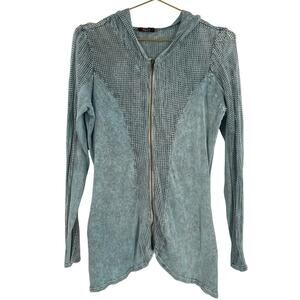 T Party Black Mesh Yoga Jacket Hoodie Full Zip  Acid wash Boho medium